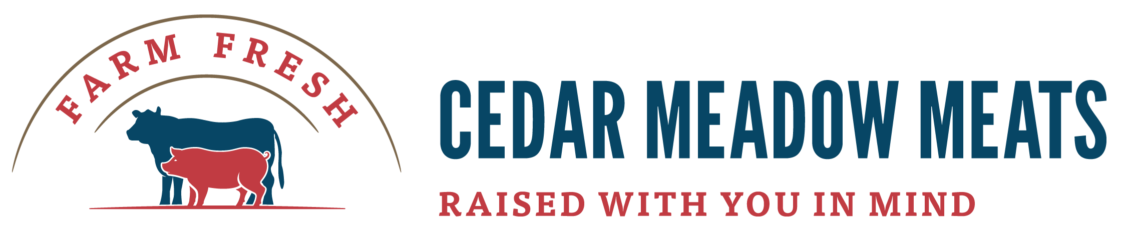 Cedar Meadow Meats Logo advertising farm fresh beef and pork.